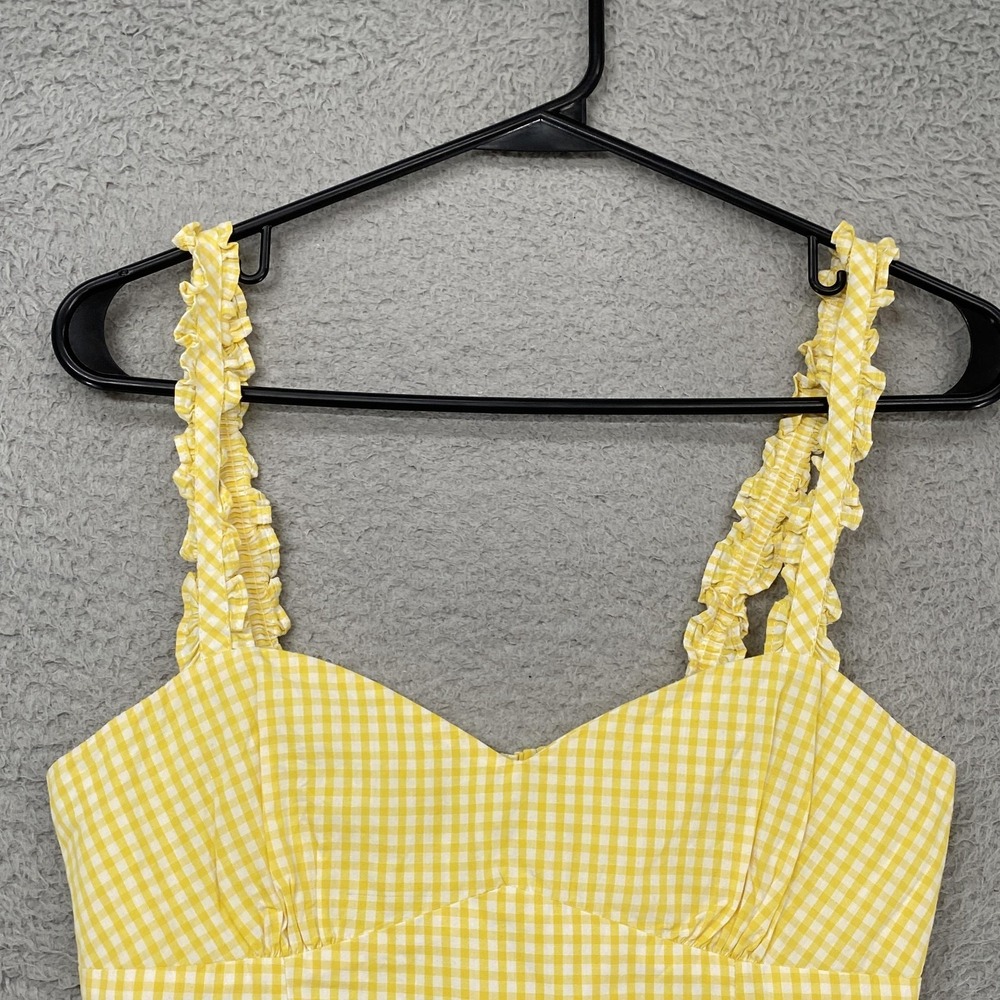 Zara Gingham Crop Tank Top Womens Small Babydoll Ruffle Strap Sweetheart Summer - Picture 4 of 13